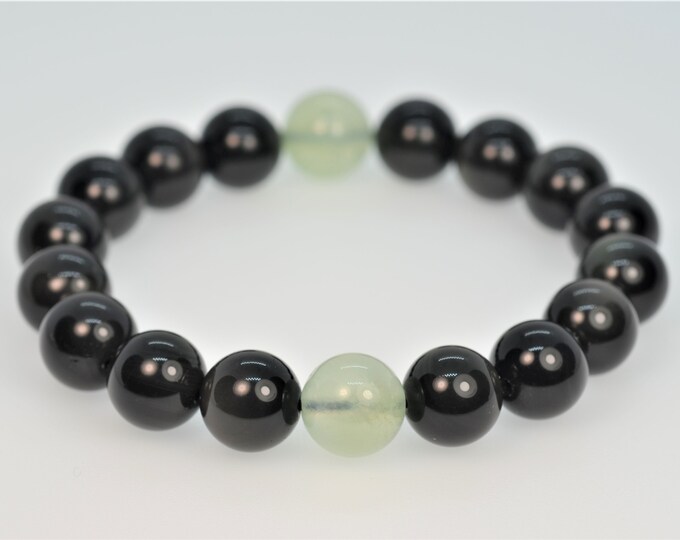 10 mm Natural Color Golden Sheen Obsidian Gemstone Bracelet for Women Men, Natural Prehnite Bracelet, Healing Bracelet Unisex