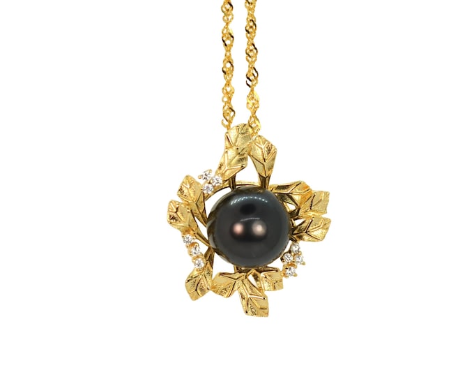 Natural Black Tahitian Pearl Pendant Necklace for Women, Fine Gold Vermeil Jewelry, 18 Inch Chain Necklace, Hypoallergenic