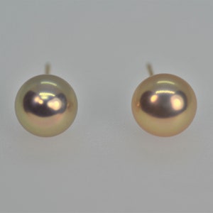 Natural Color Metallic Freshwater Pearl Earrings for Women, Solid 18K Gold Earrings, Stud Earrings, Hypoallergenic