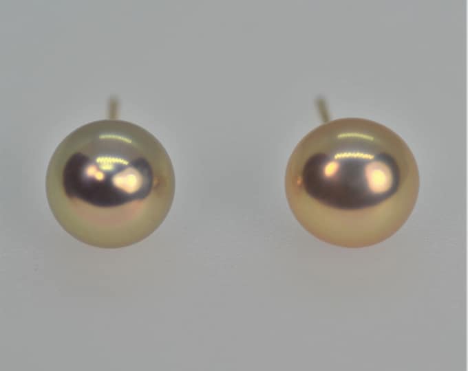 Natural Color Metallic Freshwater Pearl Earrings for Women, Solid 18K Gold Earrings, Stud Earrings, Hypoallergenic