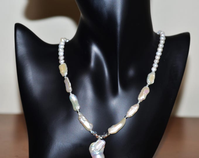 Freshwater Baroque Pearl Necklace, Sterling Silver, Bridal Statement Jewelry