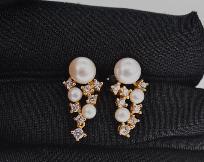 Gold Vermeil Freshwater Pearl Earrings: Sterling Silver Bridal Jewelry