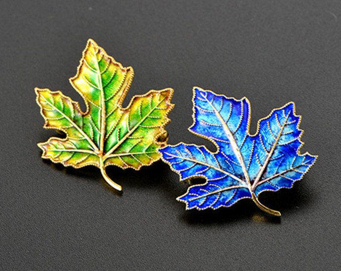 Artisan Maple Leaf Brooch Pin for Women, Fine Gold Vermeil Jewelry, Enamel Pin, Cloisonne Pin