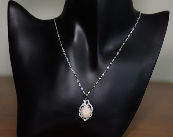 Genuine Angel Skin Coral Pendant Necklace for Women, Flower Pendant, Fine 925 Sterling Silver Jewelry, 18 Inch Chain Necklace