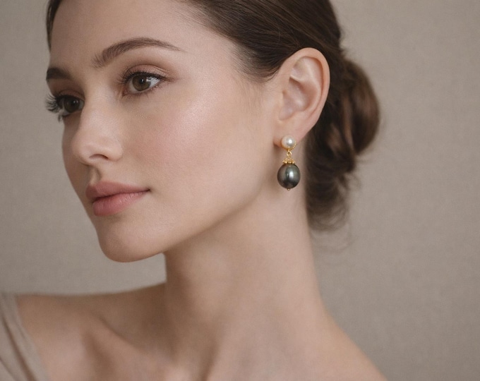 Tahitian & Freshwater Pearl Drop Earrings, Gold Vermeil Sterling Silver