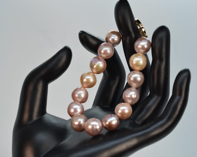 10mm Edison Pearl Bracelet | Metallic Multicolor Freshwater Pearls | 14K Gold Filled | 7.3" Handmade Luxury Bracelet | Elegant Gift for Her