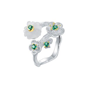 Crystal Flower Adjustable Ring, 925 Sterling Silver Ring for Women, Natural Tourmaline Ring, Hypoallergenic