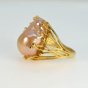 Large Baroque Pearl Ring for Women, Genuine Freshwater Pearl Ring for Girls, Gold Vermeil Jewelry, Hypoallergenic