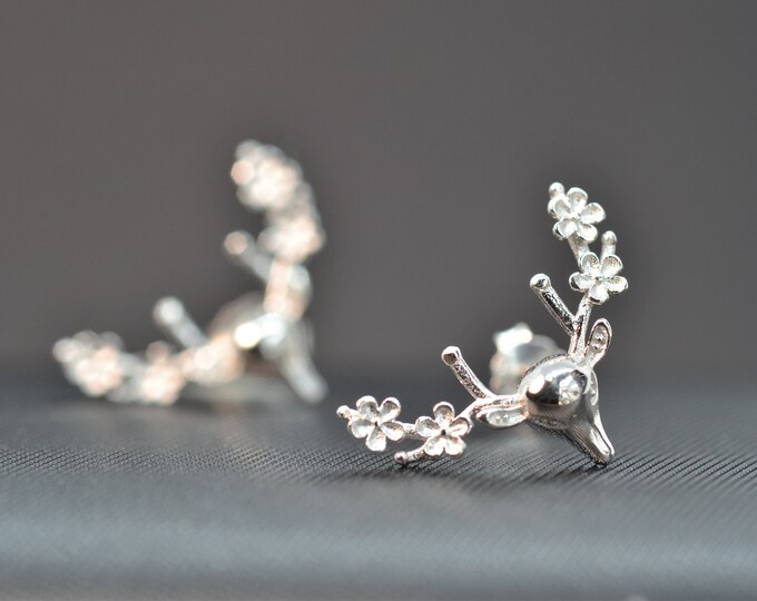 Reindeer Earrings, 925 Sterling Silver Stud Earrings, Hypoallergenic, Holiday Gifts