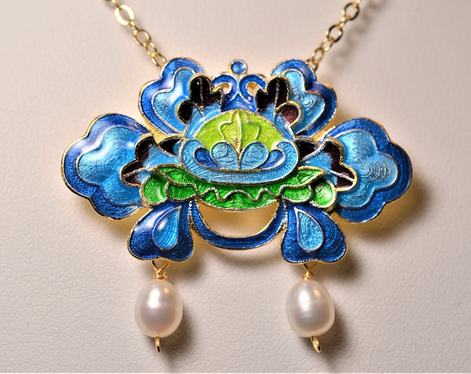 Butterfly Pendant Necklace for Women, Gold Vermeil Jewelry, Freshwater Pearl, Enamel Jewelry, Hypoallergenic