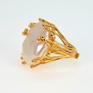 Large Baroque Freshwater Pearl Ring for Women, Adjustable Ring for Girls, Gold Vermeil Jewelry, Hypoallergenic