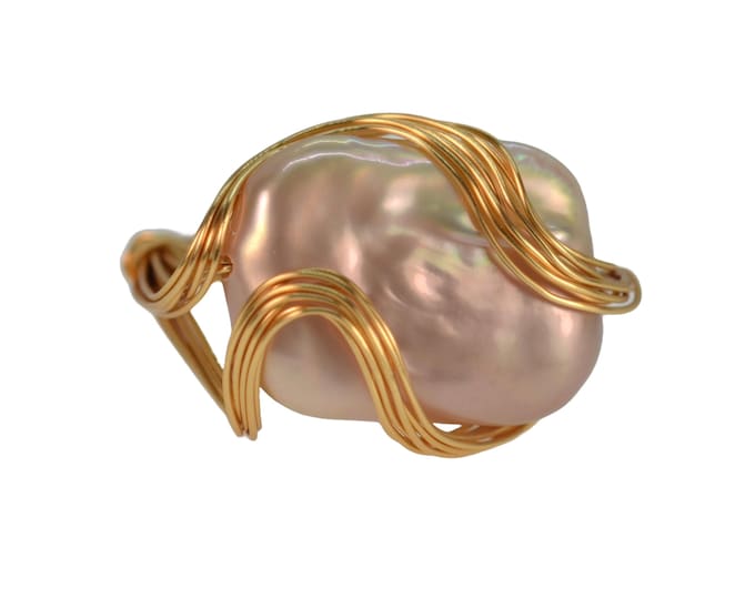 Natural Color Baroque Pearl Ring for Women, 14k Gold Filled Wire Wrapped Ring, Artisan Designer Ring, Customized Ring, Made to Order Only