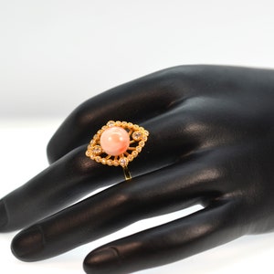 Genuine Japanese Angel Skin Coral Ring for Women, Fine Gold Vermeil Jewelry, Adjustable Ring