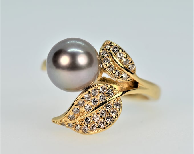 Gold Vermeil Ring for Women, Natural Saltwater Pearl Ring, 925 Sterling Silver Ring, Adjustable Ring, Hypoallergenic