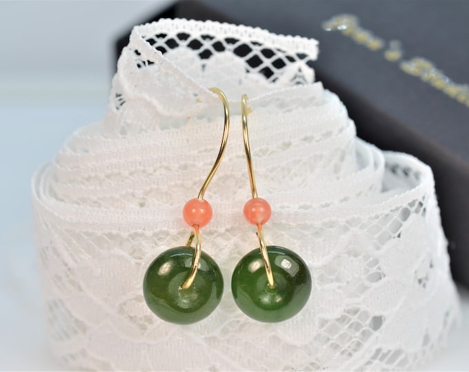 Natural Color Nephrite Jade Earrings for Women, 14K Gold Filled Earrings, Hypoallergenic