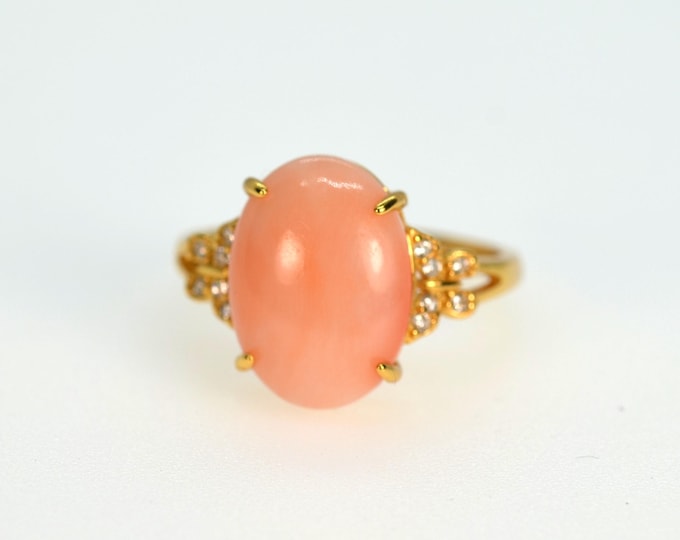 Genuine Japanese Angel Skin Coral Ring for Women, Fine Gold Vermeil Jewelry, Hypoallergenic