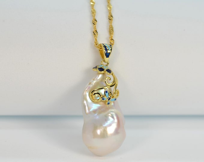 Large Baroque Pearl pendant Necklace, 18" Chain, Gold Vermeil Jewelry, Hypoallergenic