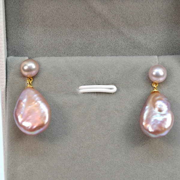 Purple Cubic Zircon & Baroque Pearls Earrings main image 1