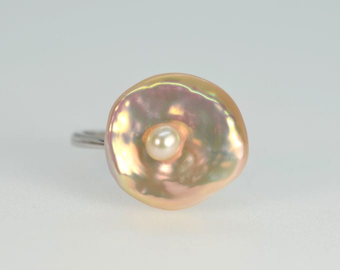 Baroque Pearl Ring for Women, Genuine Freshwater Keshi Pearl, Solid Silver Jewelry, Hypoallergenic