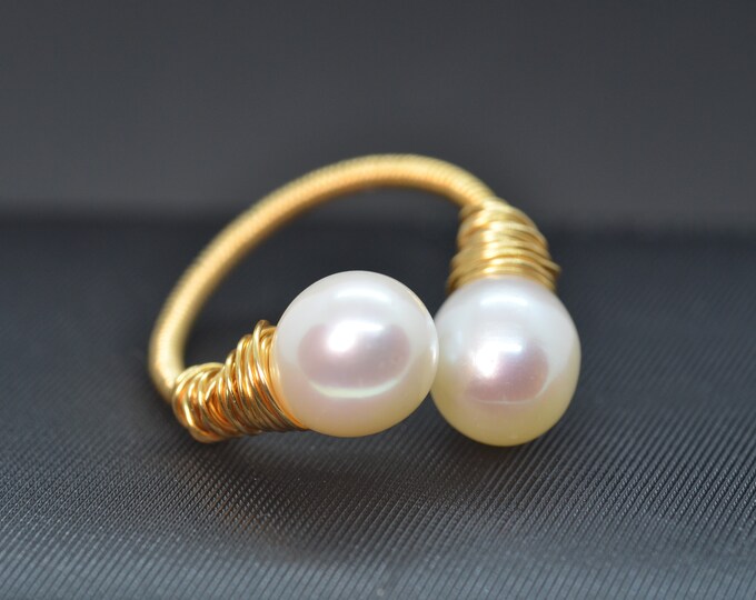 High Luster Freshwater Pearl Ring for Women, 14k Gold Filled Jewelry, Wire Wrapped Ring, Adjustable Ring, Hypoallergenic