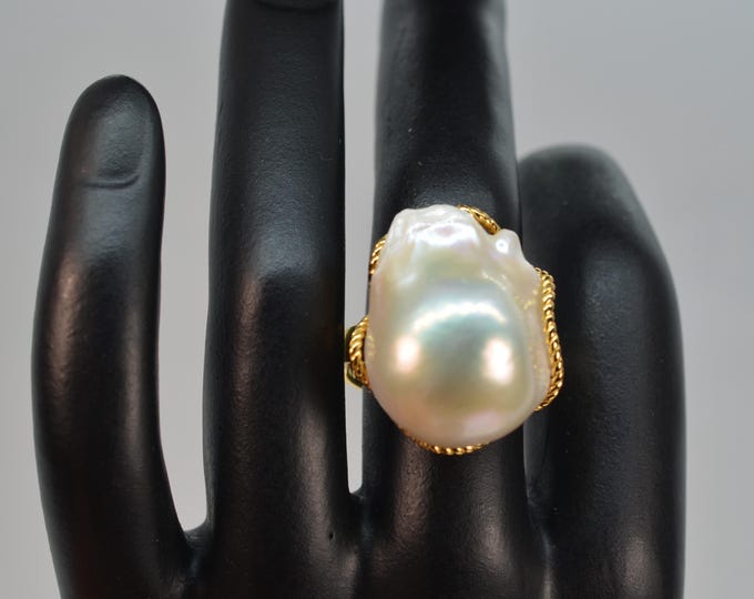 Large Baroque Freshwater Pearl Ring for Women, Fine Gold Vermeil, Gift for Her