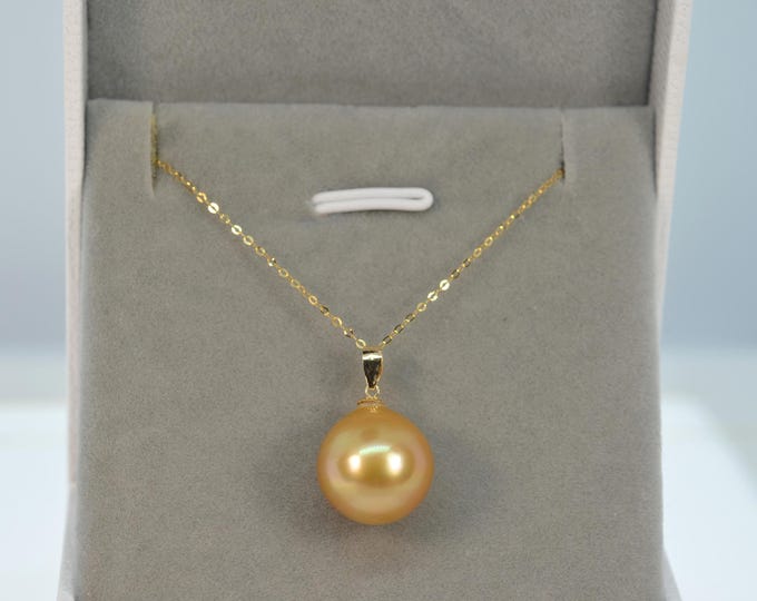 Golden South Sea Pearl Pendant, Solid 18K Gold Bail (Pendant Only)