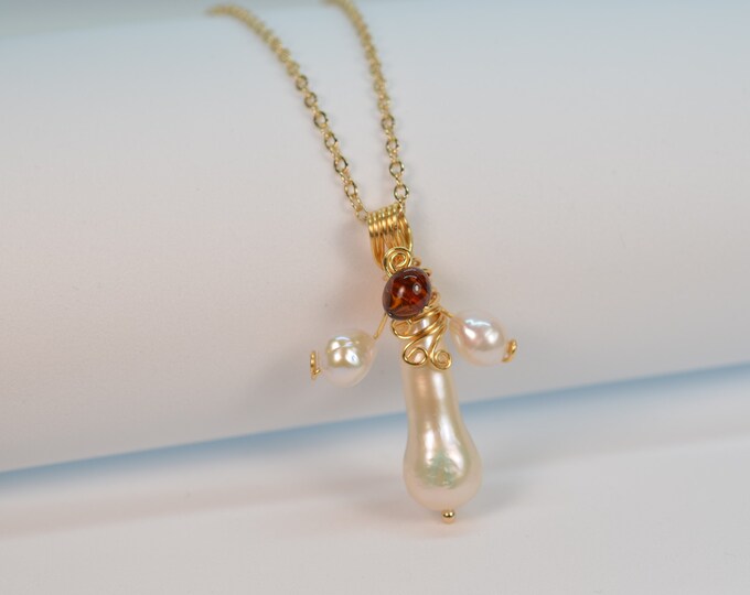 Baroque Pearl Pendant Necklace: 14K Gold Filled Chain, Hypoallergenic Jewelry