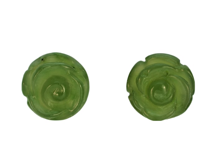 Natural Green Nephrite Jade Earrings for Women, Flower Earrings, Gold Vermeil Jewelry, Hypoallergenic