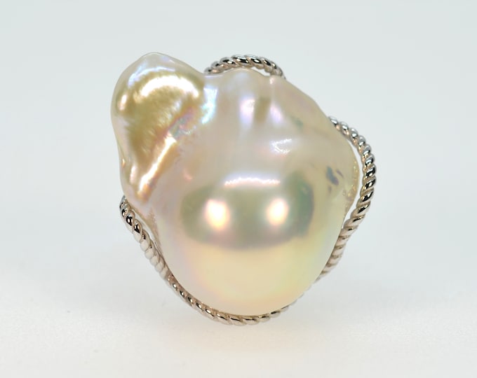 Large Baroque Pearl Ring for Women, Genuine Freshwater Pearl Ring for Girls, Hypoallergenic