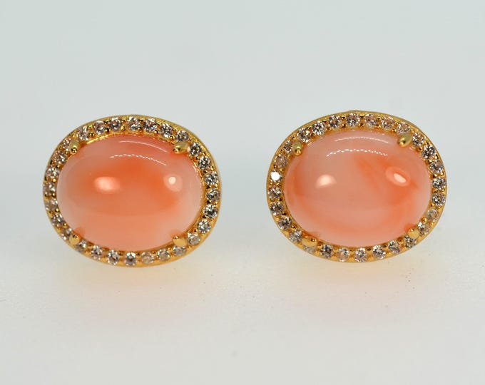 Genuine Angel Skin Deep Sea Coral Earrings for Women, Fine Gold Vermeil Jewelry, Bridal Earrings