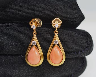 Boucles D'oreilles Anciennes En Corail Naturel, Vermeil, Or Et Argent Avec Topaze - Style Pendantes Et Dormeuses, Créateur