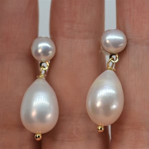 Orecchini di perle classici per donna, orecchini di perle doppie d&#39;acqua dolce autentiche ad alta lucentezza, gioielli in argento 925, orecchini da sposa