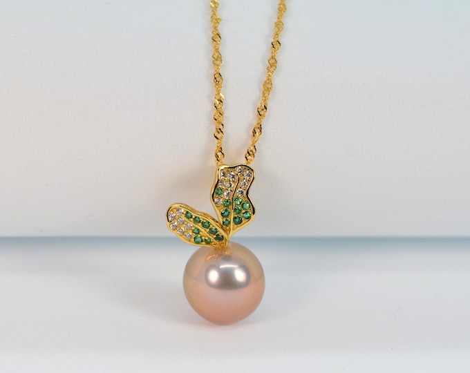 12 MM Natural Edison Freshwater Pearl Necklace for Women, Artisan Gold Vermeil Jewelry, 18 Inch Chain Necklace