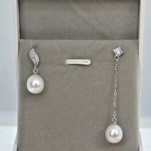 Asymmetrical Earrings for Women, Freshwater Pearl Earrings, Solid Sterling Silver Jewelry, Bridal Earrings