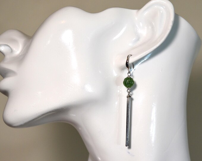 Solid Sterling Silver Natural Green Nephrite Jade Earrings for Women, Lotus Flower Long Tassel Dangle Earrings, Hypoallergenic