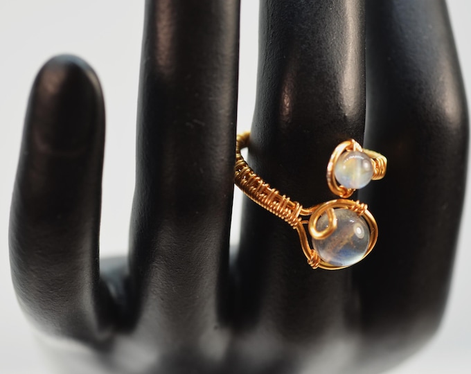 Rainbow Moonstone Ring for Women, 14k Gold Filled Wire Wrapped Ring, Hypoallergenic