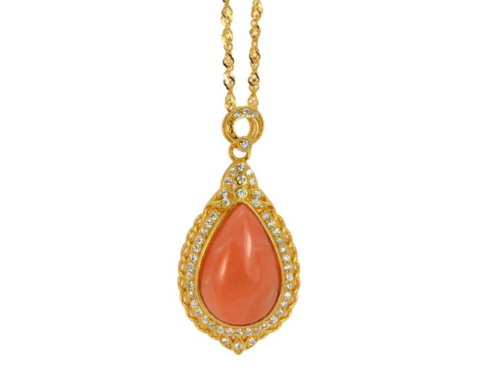 Natural Color Deep Sea Coral Pendant Necklace for Women, 18K Gold Vermeil Jewelry, Hypoallergenic