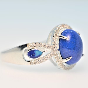 Natural Lapis Lazuli Ring for Women, 925 Sterling Silver Ring, Cloisonne Enamel Jewelry, Adjustable Ring, Hypoallergenic