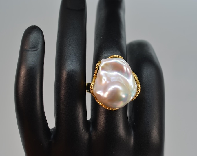 Large Baroque Freshwater Pearl Ring for Women, Fine Gold Vermeil, Gift for Her