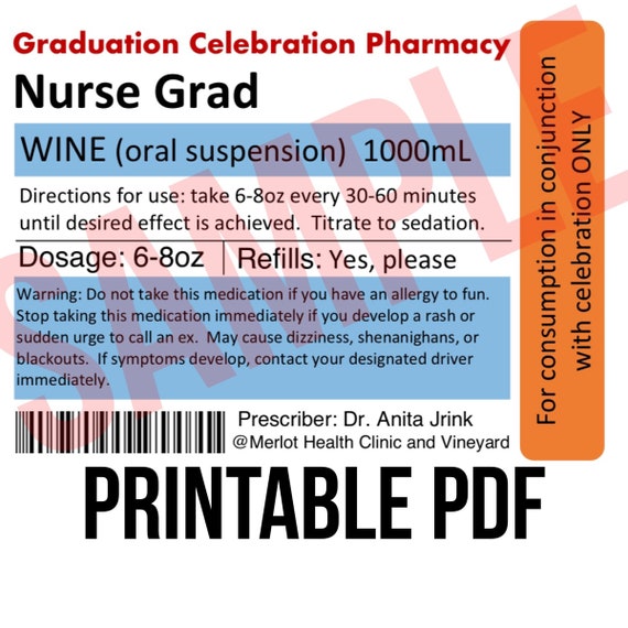 Nurse Graduation Wine Bottle Printable Labels Pdf Pill Etsy