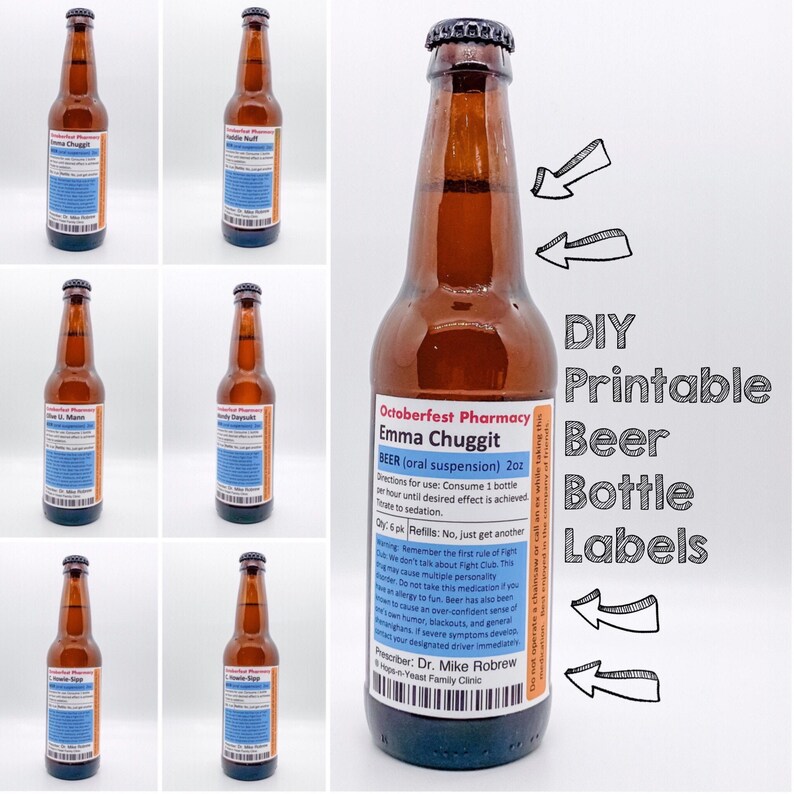 SET of 6 Beer Bottle PRINTABLE Labels/ PDF/ Pill Bottles / | Etsy