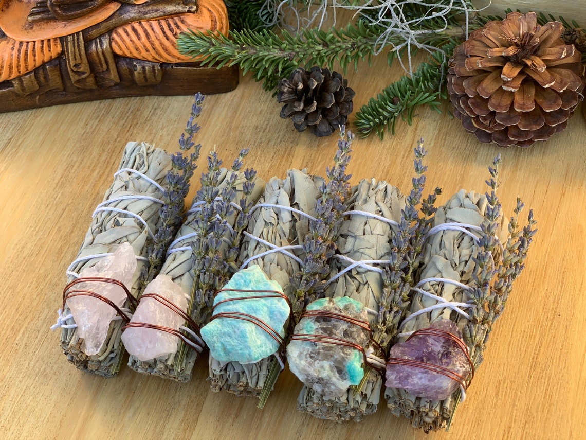 White Sage Bundle with Lavender & Quartz crystal Etsy