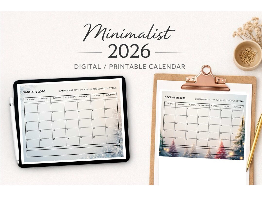 Minimalist 2026 Digital / Printable Calendar | iPad Planner for ...