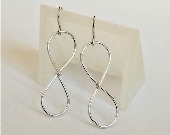 Sterling silver earrings, infinity symbol earrings, elegant dangle earrings, simple everyday earrings