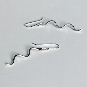 Sterling silver dangle earrings, shiny silver, zigzag design, handmade earrings, hook fasten, gift for her, unique, elegant, wear everyday