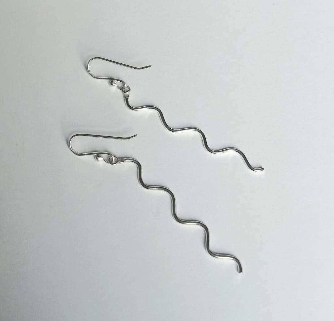 Sterling Silver Dangle Earrings, Shiny Silver, Zigzag Design, Handmade ...