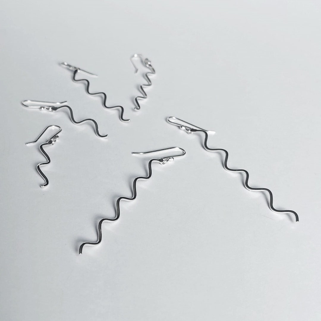 Sterling Silver Dangle Earrings, Shiny Silver, Zigzag Design, Handmade ...