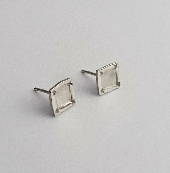 Sterling Silver Stud Earrings Square Ear Studs Handcrafted Etsy