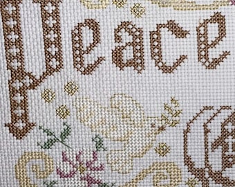 Peace on Earth Cross Stitch – Handmade Floral Wall Art