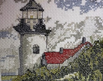 Handmade Lighthouse Cross Stitch – Coastal Wall Art